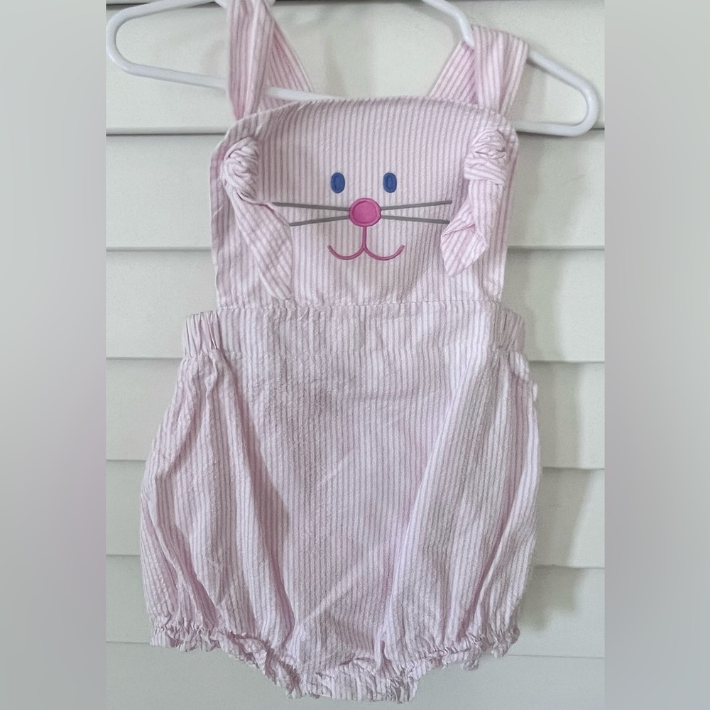 Baby Girl Pink and White Striped Bunny Romper